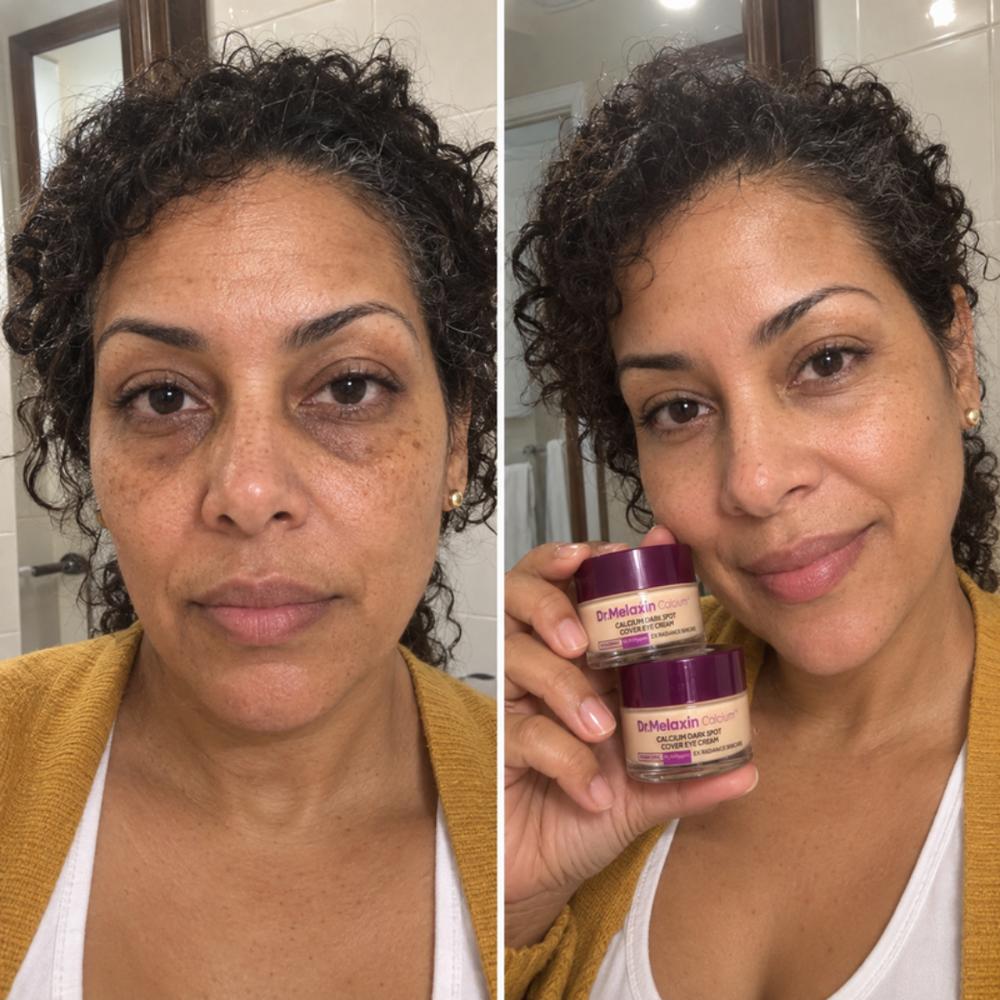 Dr.Melaxin tinted eye cream, look of the under-eye bare and after one dab
