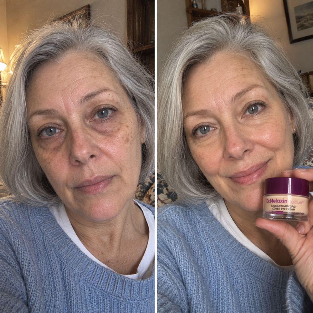 Dr.Melaxin tinted eye cream, look of the under-eye bare and after one dab