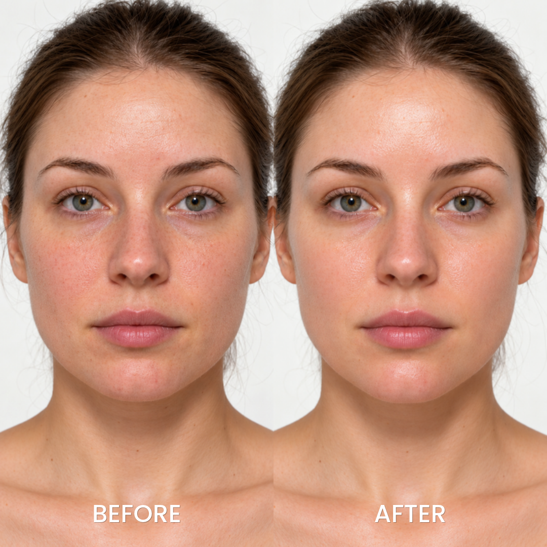Before and after portrait of a woman using Medicode 345 Relief Cream
