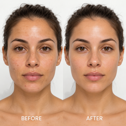 Before and after portrait of a woman using Anua Niacinamide 10+ Serum