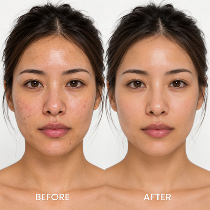 Before and after portrait of a woman using Anua Niacinamide 10+ Serum
