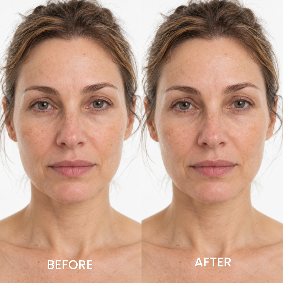 Before and after portrait of a woman using Biodance Bio-Collagen Real Deep Mask