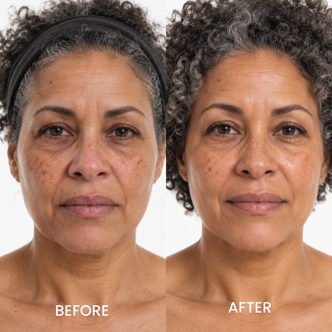 Before and after portrait of a woman using Biodance Bio-Collagen Real Deep Mask