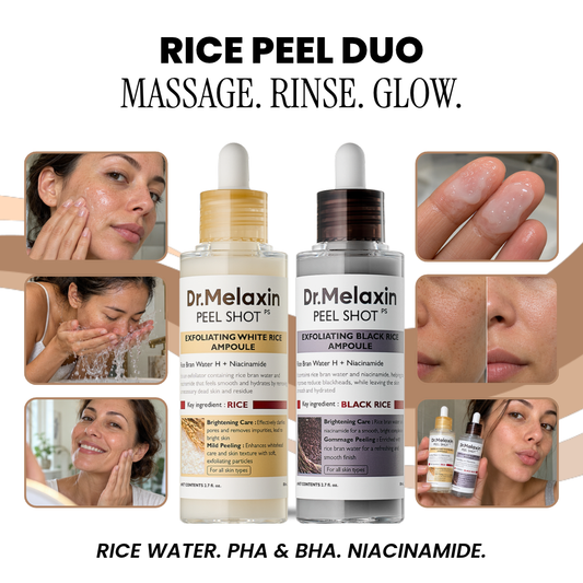 Dr.Melaxin Official Peel Shot Glow Rice Duo with its key ingredients