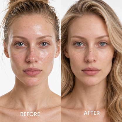 Before and after portrait of a woman with freckled skin, Dr.Melaxin Peel Shot
