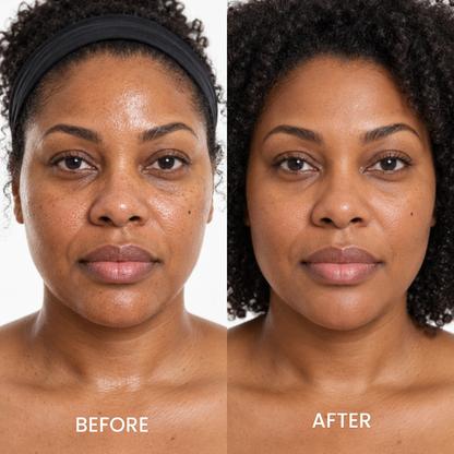 Before and after portrait of a woman with a headband, Dr.Melaxin Peel Shot