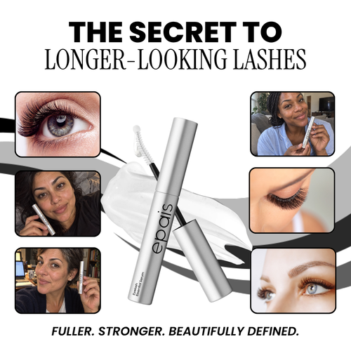 EPAIS Essential Eyelash Growth Serum with collage of lash close-ups and customer selfies