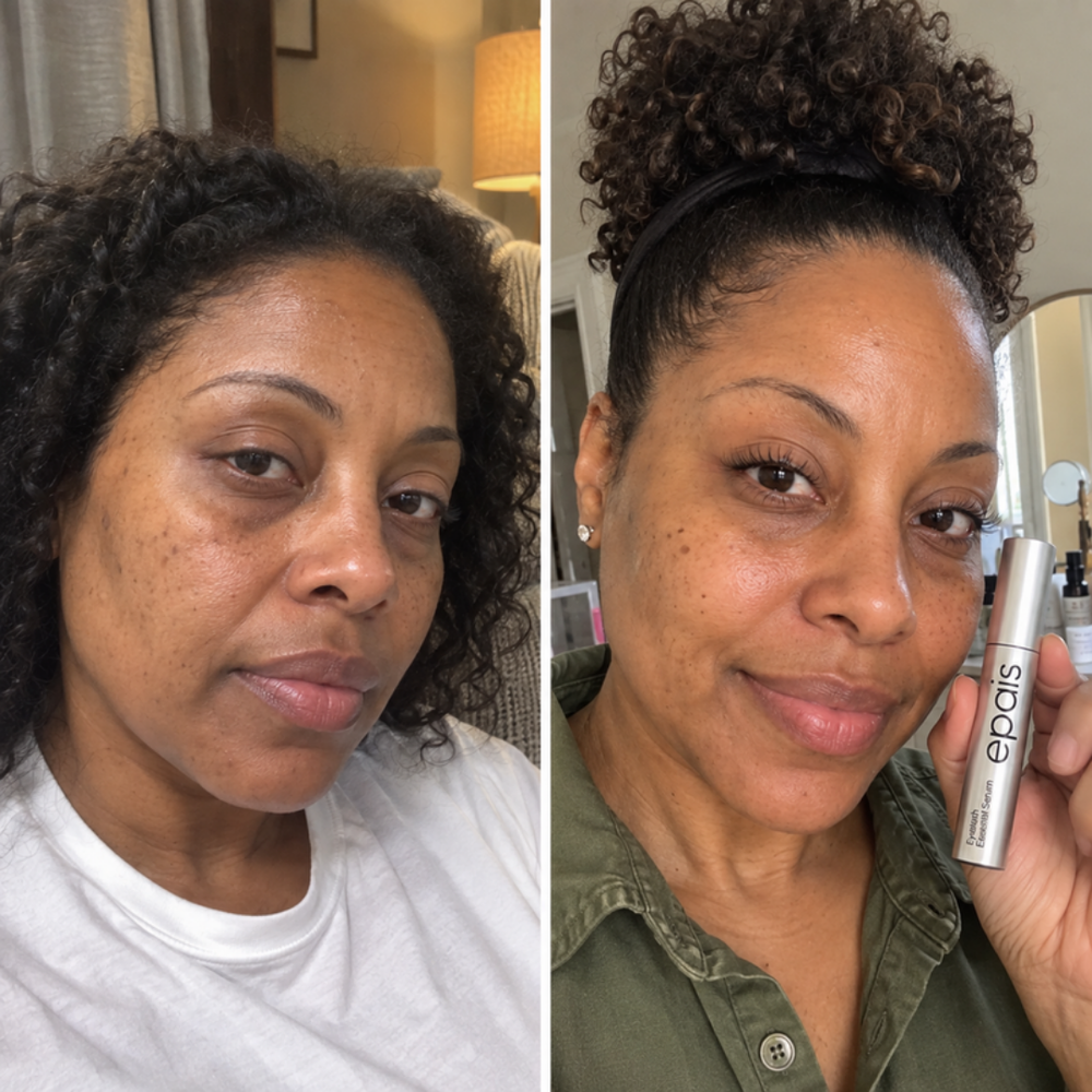 EPAIS clear lash serum, lash line before and right after one stroke