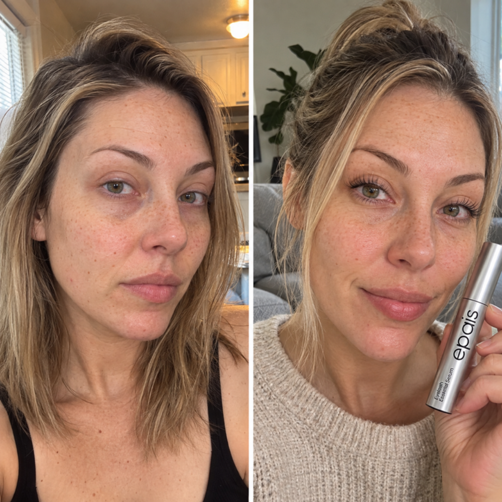 EPAIS clear lash serum, lash line before and right after one stroke