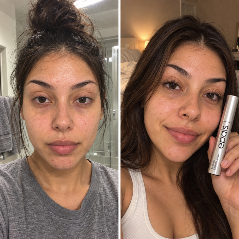 EPAIS clear lash serum, lash line before and right after one stroke