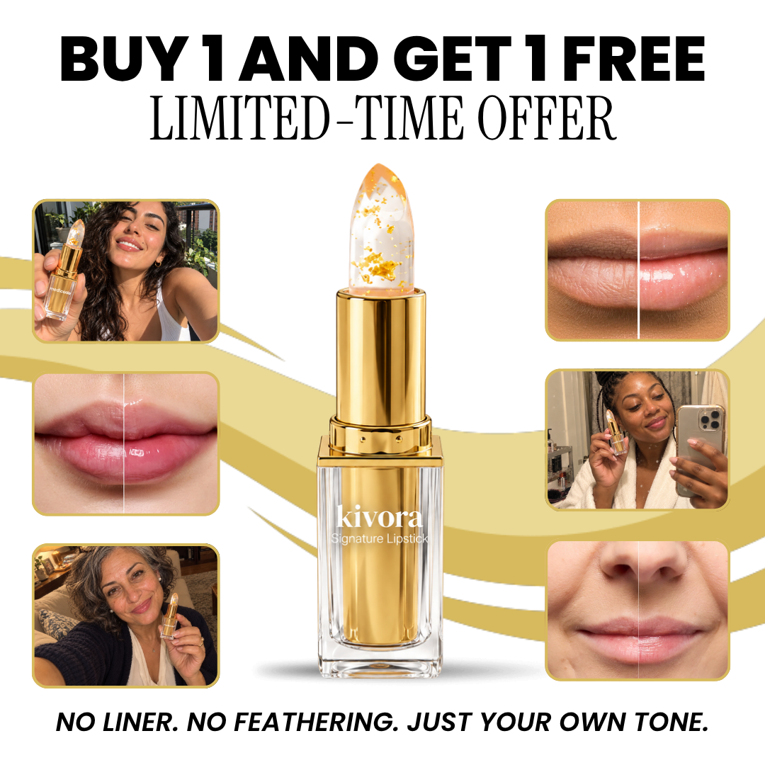 Medicode pH-color-changing lipstick shown with customer before and after lip photos