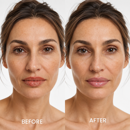 Before and after studio portrait of lips after using Medicode Lipstick for Mature Lips