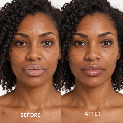 Before and after studio portrait of mature lips after using Medicode Lipstick for Mature Lips