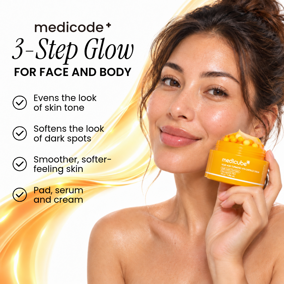 Woman holding Medicube Kojic Acid Turmeric Vita Capsule Cream