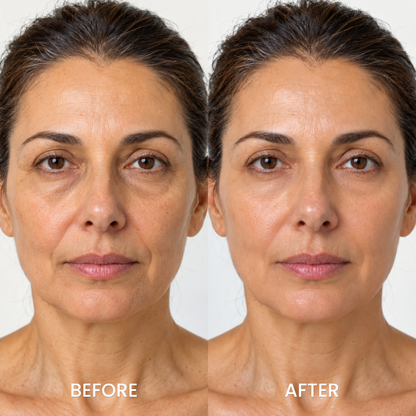 Under-eyes and smile lines before and after using the Medicube PDRN balm stick