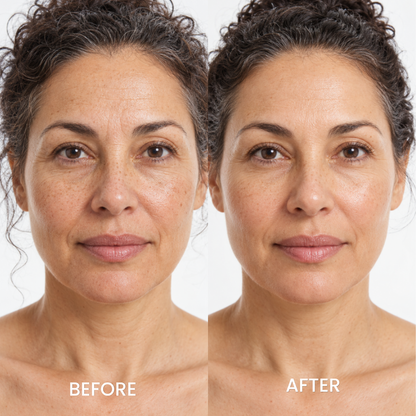 Woman's face before and after using Medicube Triple Collagen Cream