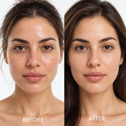 Before and after portrait of a woman using Medicube Zero Foam Cleanser