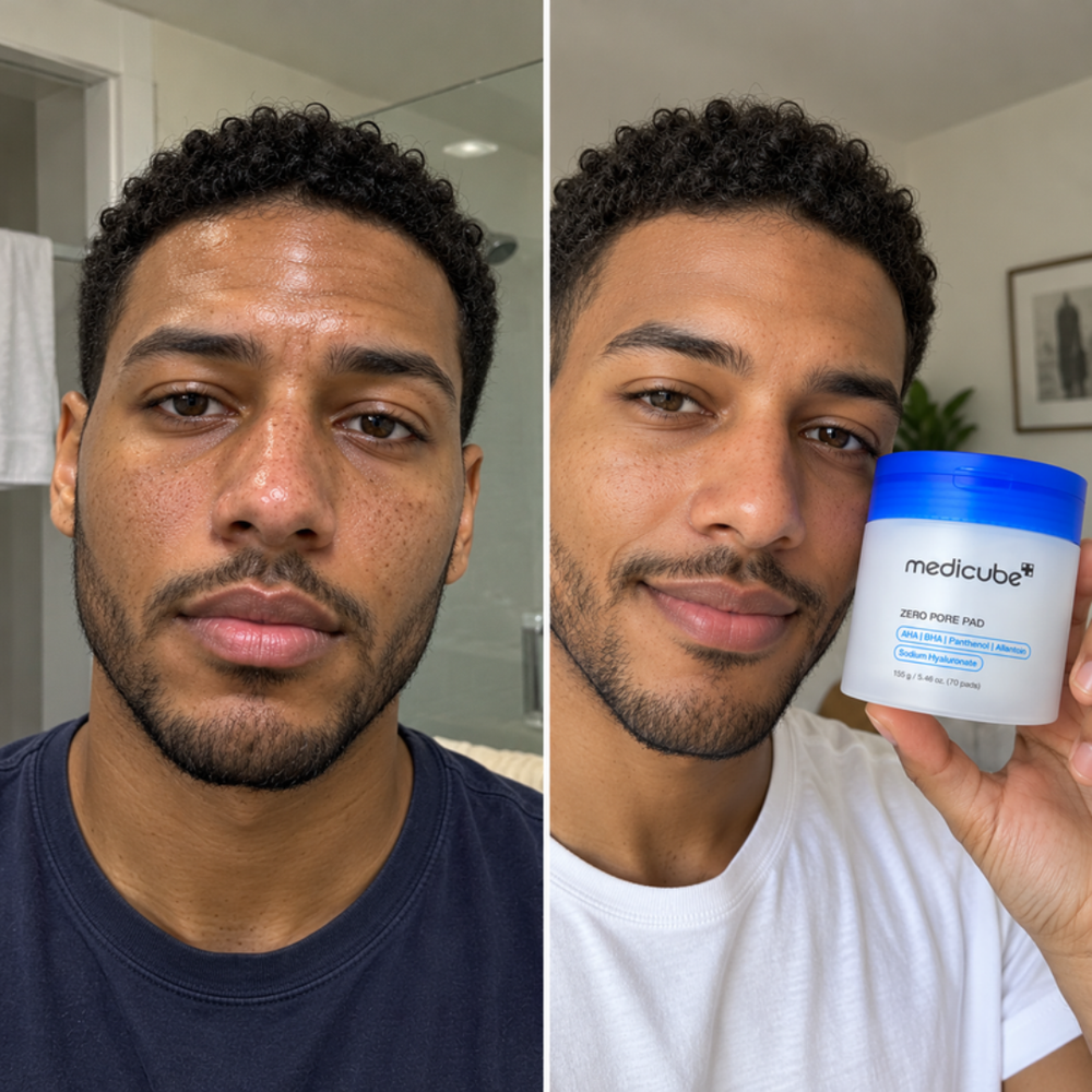 Medicube Zero Pore Pad 2.0, look of pores before and after one pad