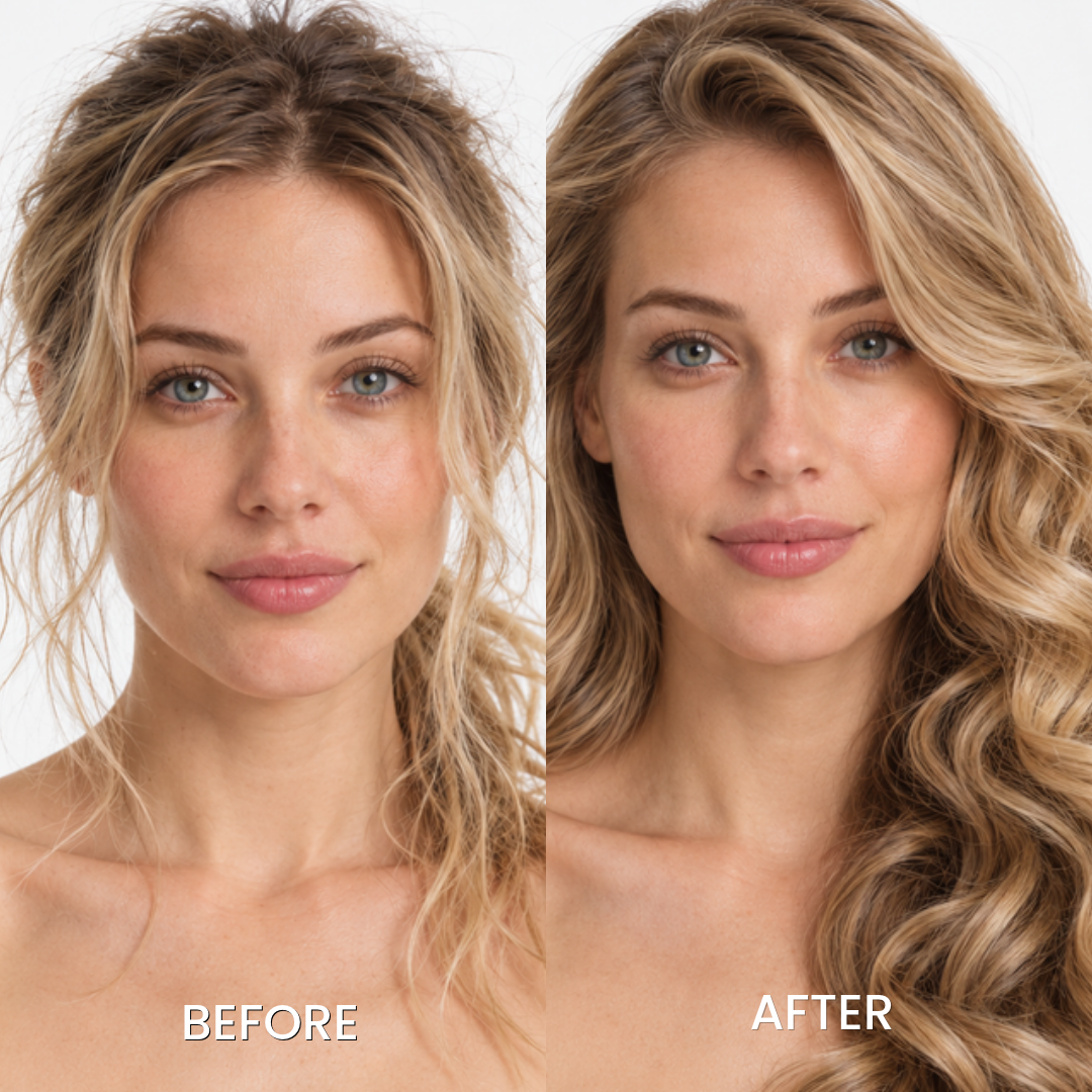 Blonde woman before and after styling with the SHEGLAM HAIR Airflow Styler Pro