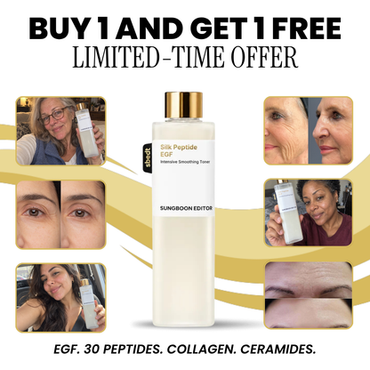 Sungboon Editor Silk Peptide EGF toner with customer photos and ingredient highlights