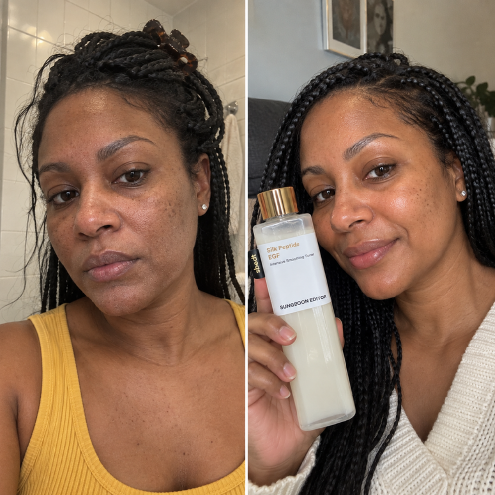 Sungboon Editor EGF toner, look of skin bare and with the toner on